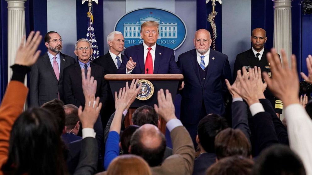 PHOTO: President Donald Trump speaks during a news conference on the coronavirus outbreak at the White House in Washington, Feb. 29, 2020.