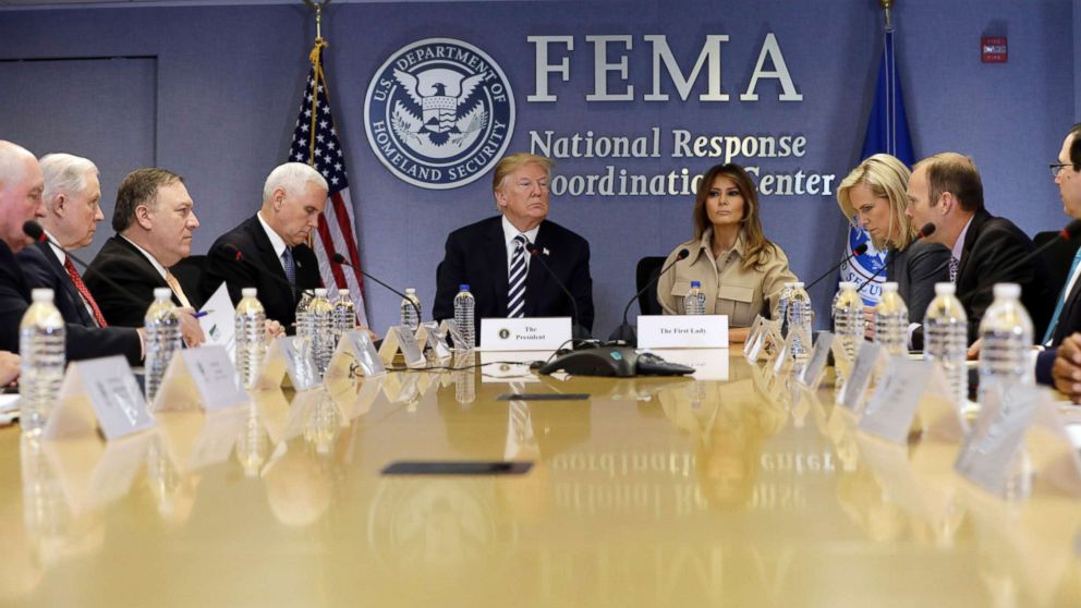 President Donald Trump and First Lady Melania Trump attend the 2018 Hurricane Briefing at the FEMA headquarters, June 6, 2018, in Washington, DC.