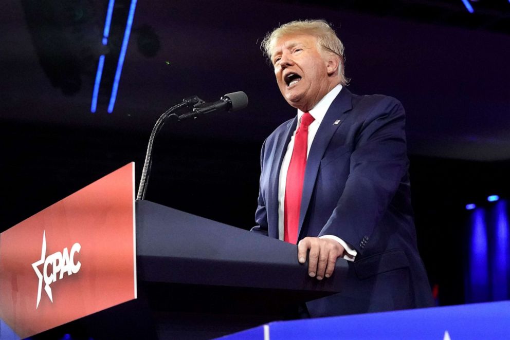 PHOTO: Former President Donald Trump, speaks at the Conservative Political Action Conference (CPAC) Feb. 26, 2022, in Orlando, Fla.