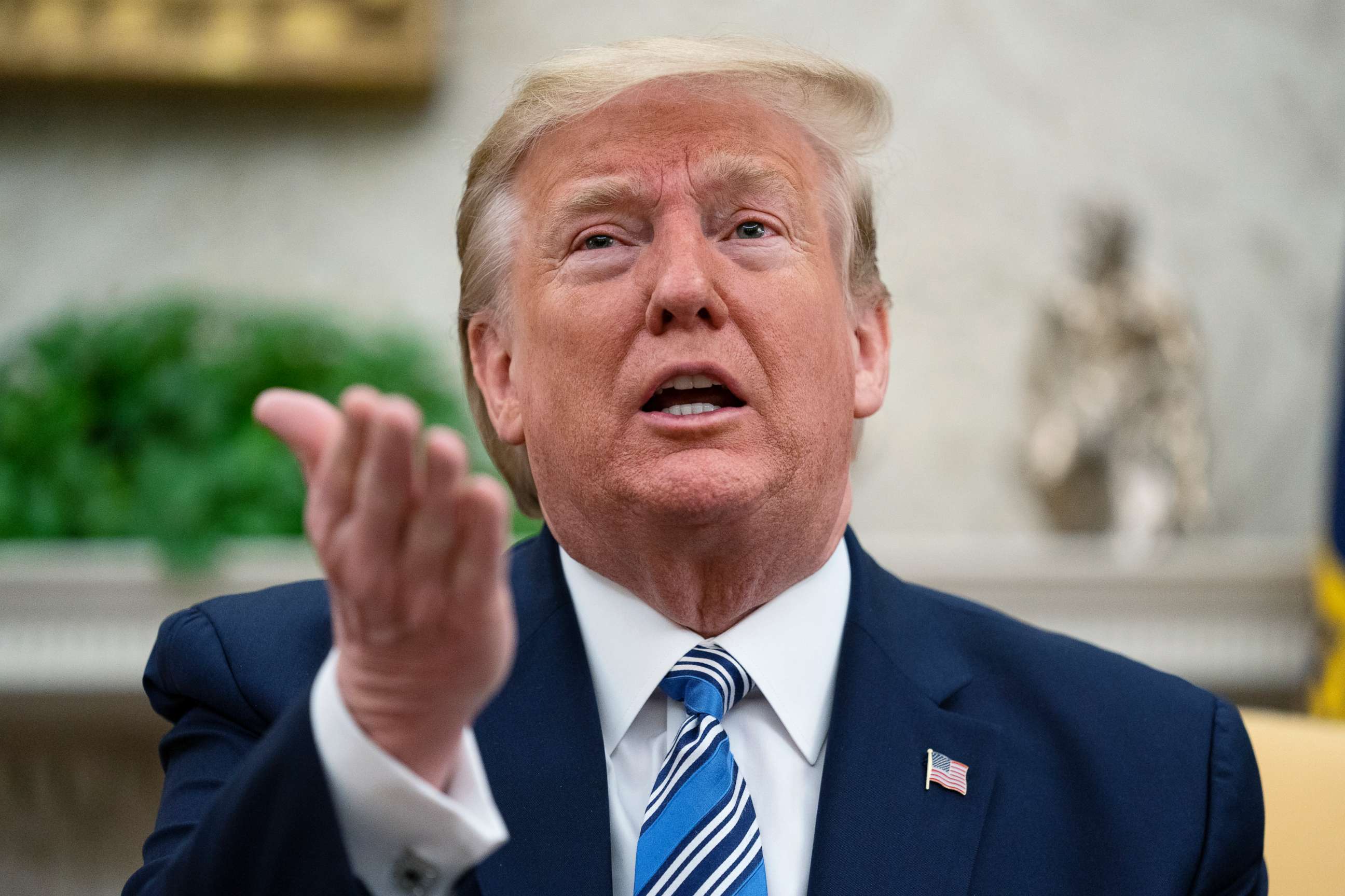 PHOTO: President Donald Trump speaks during a meeting with Gov. Ron DeSantis in the Oval Office of the White House, April 28, 2020, in Washington.