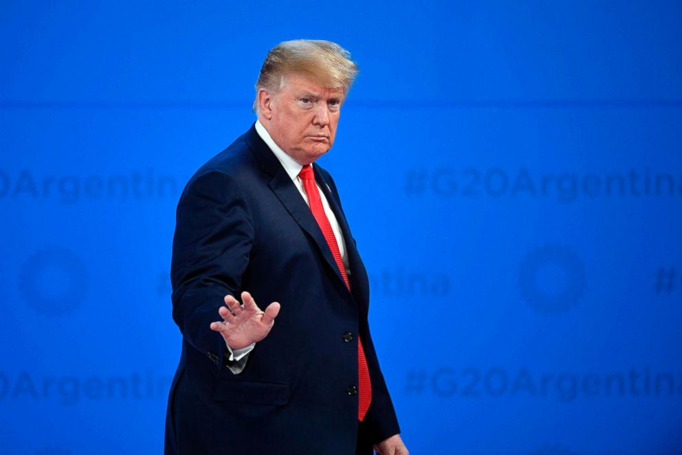 PHOTO: President Donald Trump waves during the G20 Leaders' Summit family photo on Nov. 30, 2018 in Buenos Aires, Argentina.