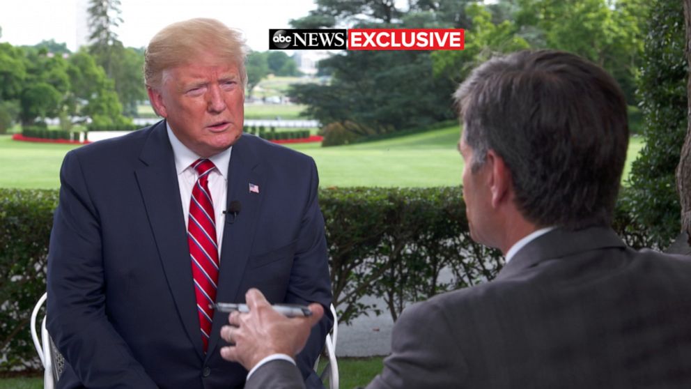 PHOTO: ABC News' George Stephanopoulos talks with President Donald Trump at the White House in Washington, June 12, 2019.