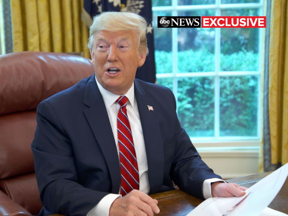 PHOTO: ABC News George Stephanopoulos talks with President Donald Trump in the Oval Office of the White House.