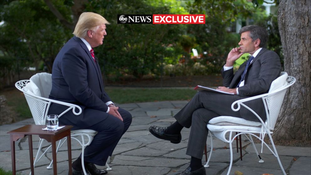 FOTO: George Stephanopoulos von ABC News spricht am 12. Juni 2019 mit Präsident Donald Trump im Weißen Haus in Washington.