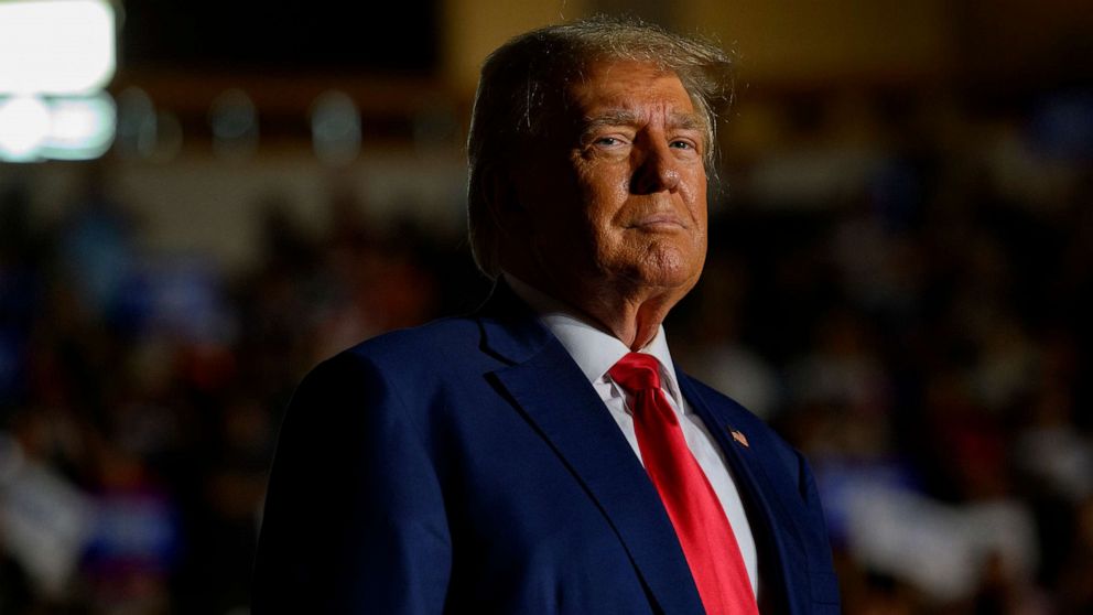 PHOTO: Former U.S. President Donald Trump enters Erie Insurance Arena for a political rally while campaigning for the GOP nomination in the 2024 election on July 29, 2023 in Erie, Pa.