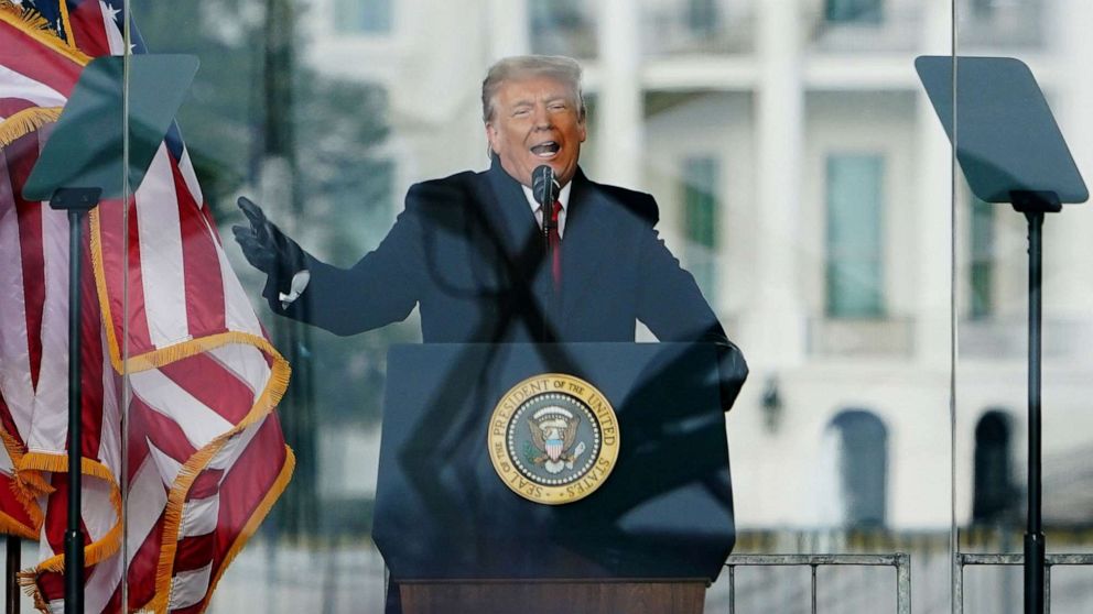 PHOTO: President Donald Trump speaks to supporters from The Ellipse near the White House on Jan. 6, 2021, in Washington.