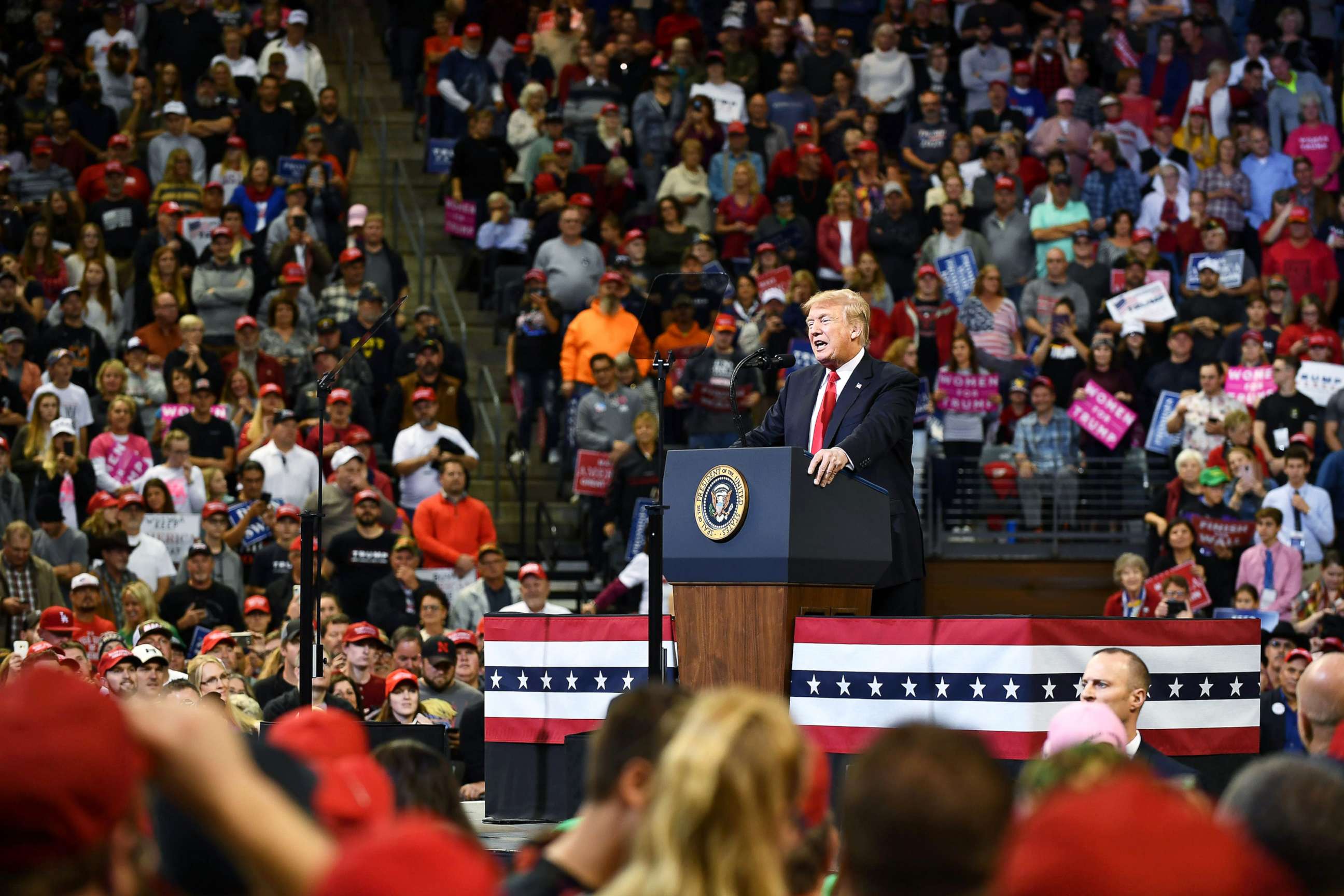 PHOTO: President Donald Trump speaks during a rally in Council Bluffs, Iowa, Oct. 9, 2018.