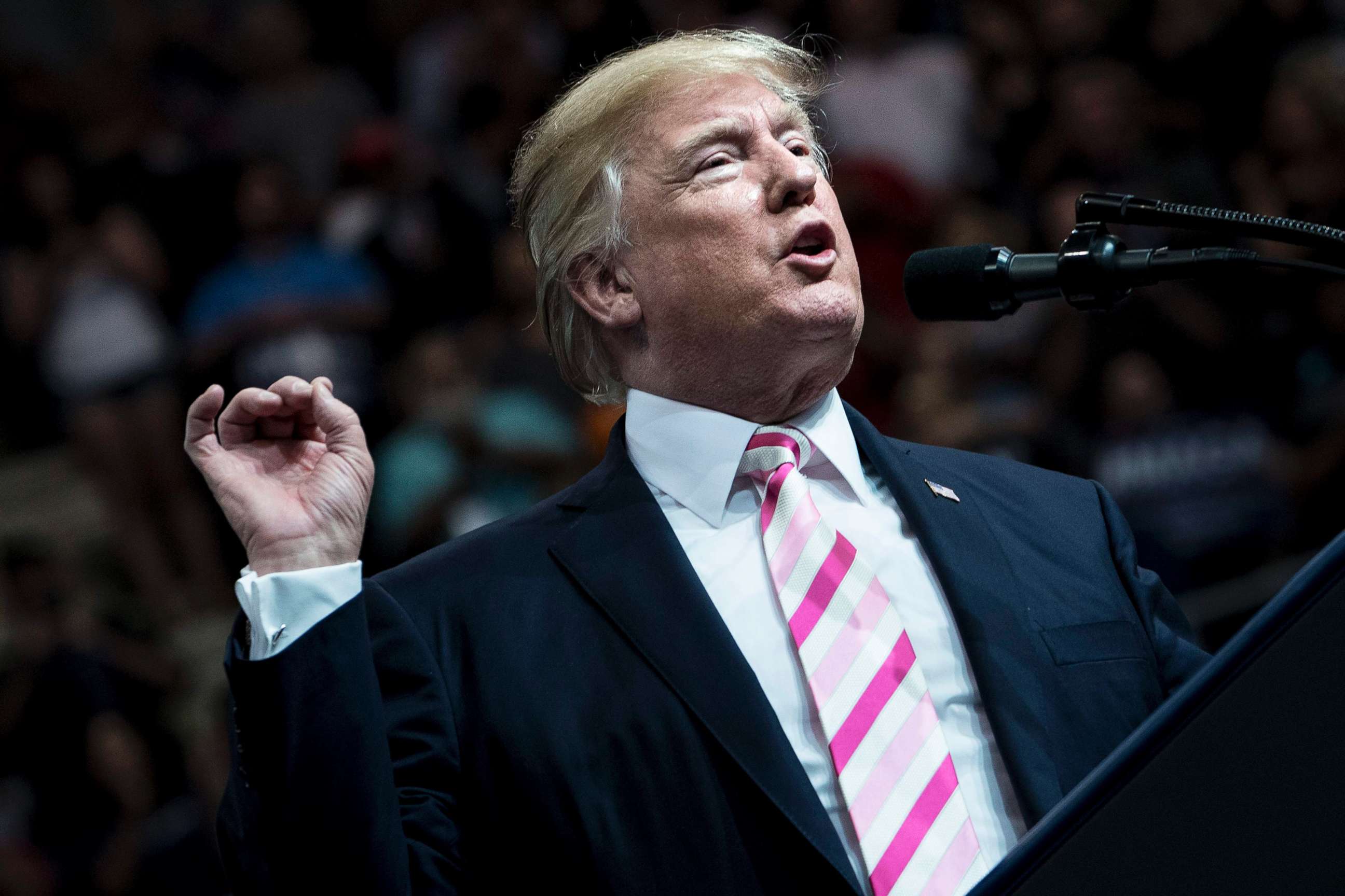 PHOTO: President Donald Trump addresses a rally for Sen. Luther Strange at the Von Braun Civic Center, Sept. 22, 2017 in Huntsville, Ala.