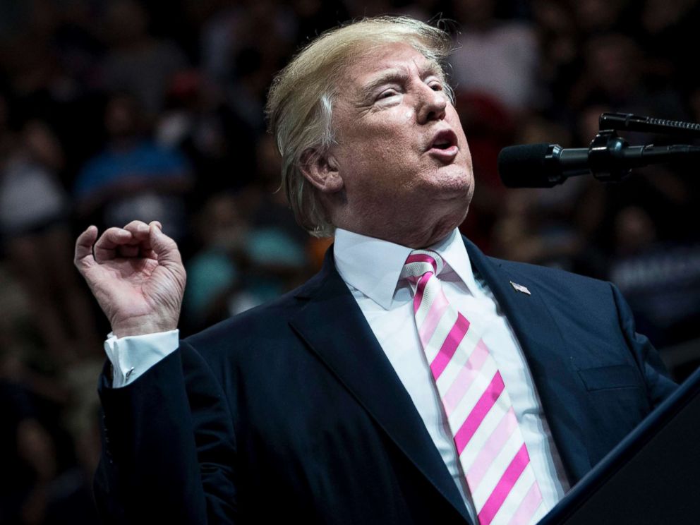 PHOTO: President Donald Trump addresses a rally for Sen. Luther Strange at the Von Braun Civic Center, Sept. 22, 2017 in Huntsville, Ala.