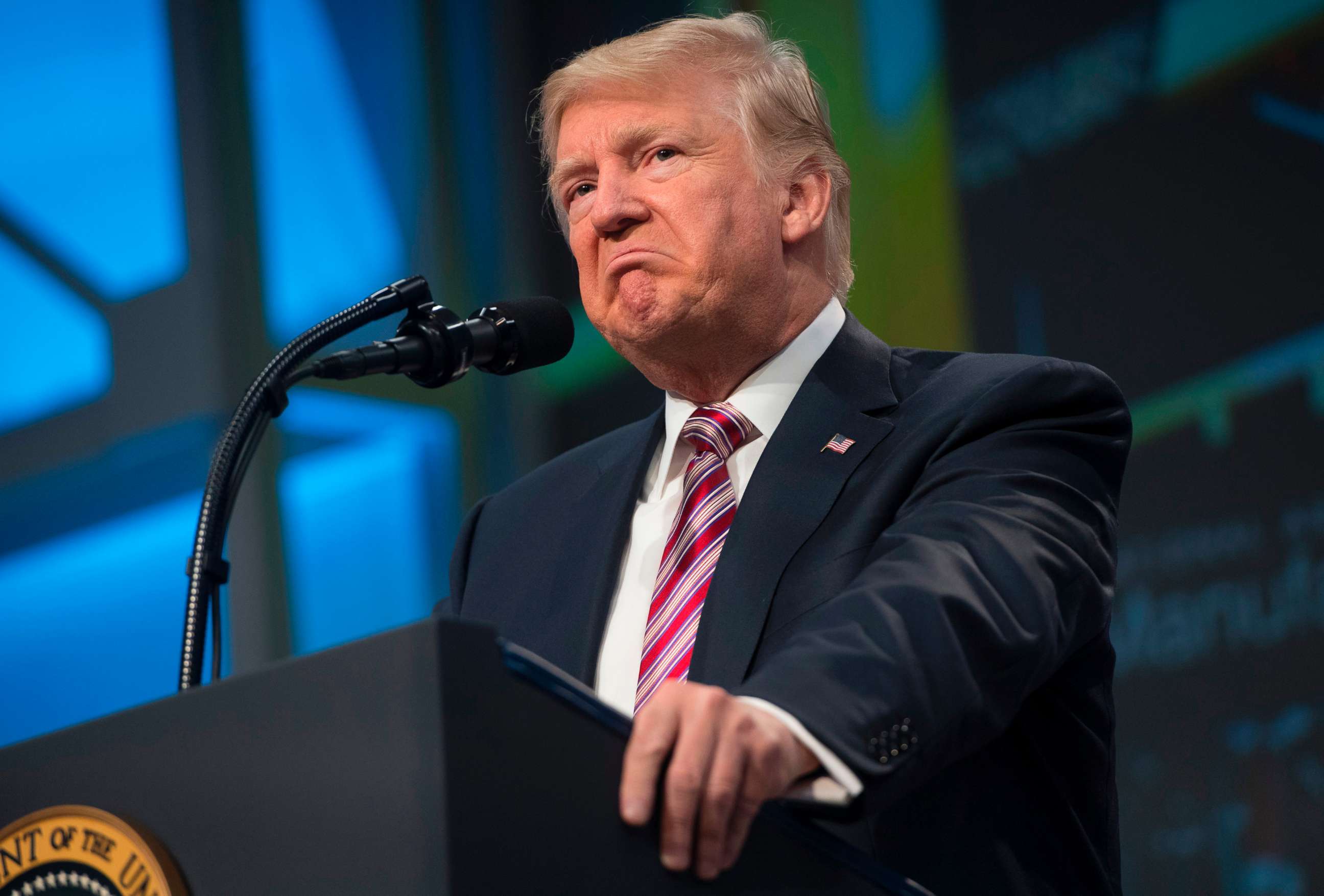 PHOTO: President Donald Trump speaks to the National Association of Manufacturers in Washington, D.C., Sept. 29, 2017.