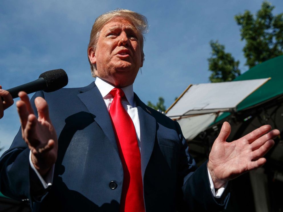 PHOTO: President Donald Trump speaks to reporters at the White House, June 15, 2018, in Washington, D.C.