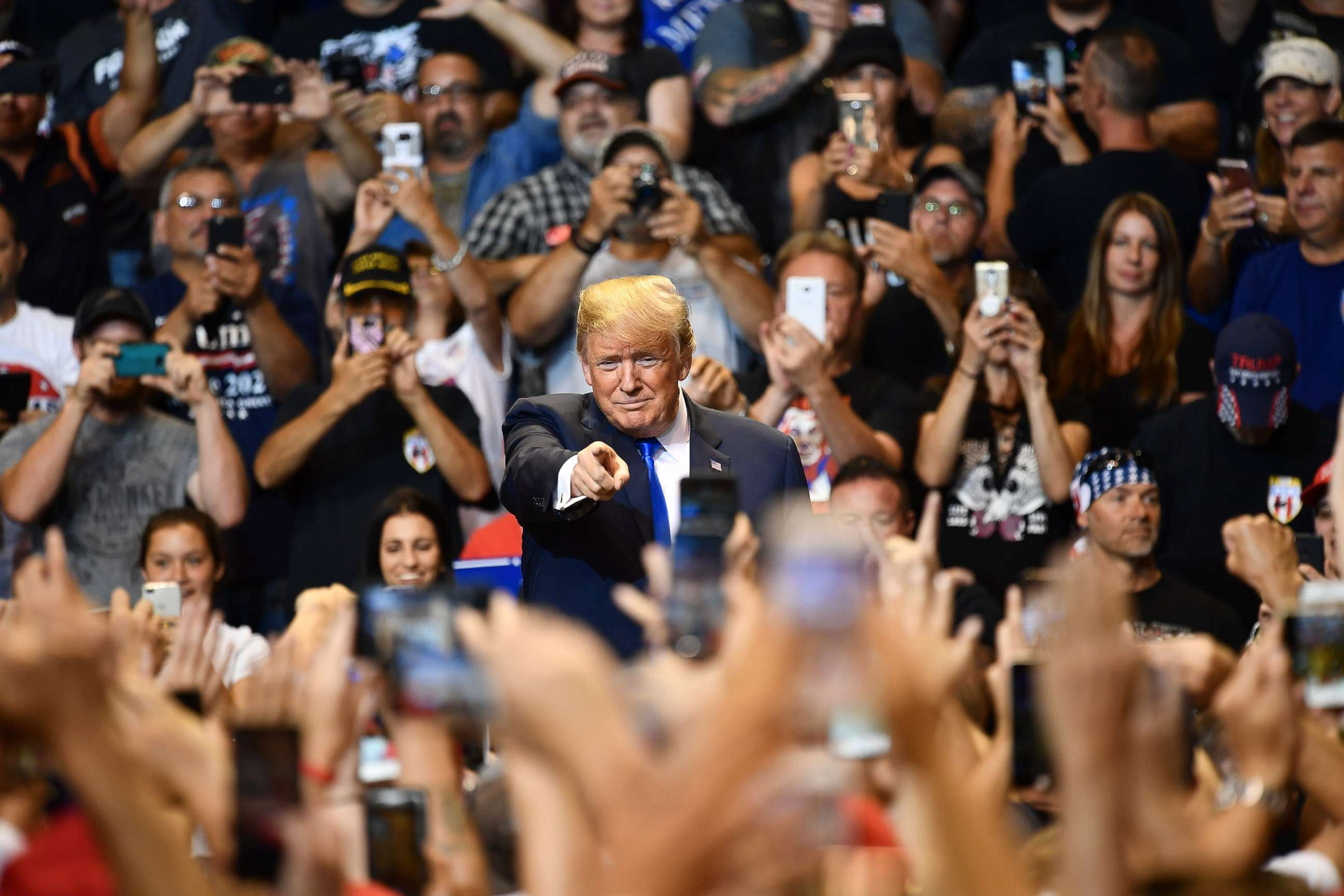 PHOTO: President Donald Trump speaks at a political rally at Mohegan Sun Arena in Wilkes-Barre, Pa., Aug. 2, 2018.