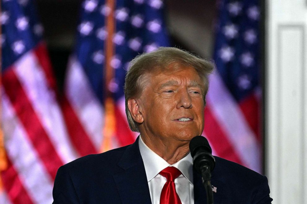 PHOTO: FILE - Former President Donald Trump delivers remarks at Trump National Golf Club Bedminster in Bedminster, NJ, June 13, 2023.