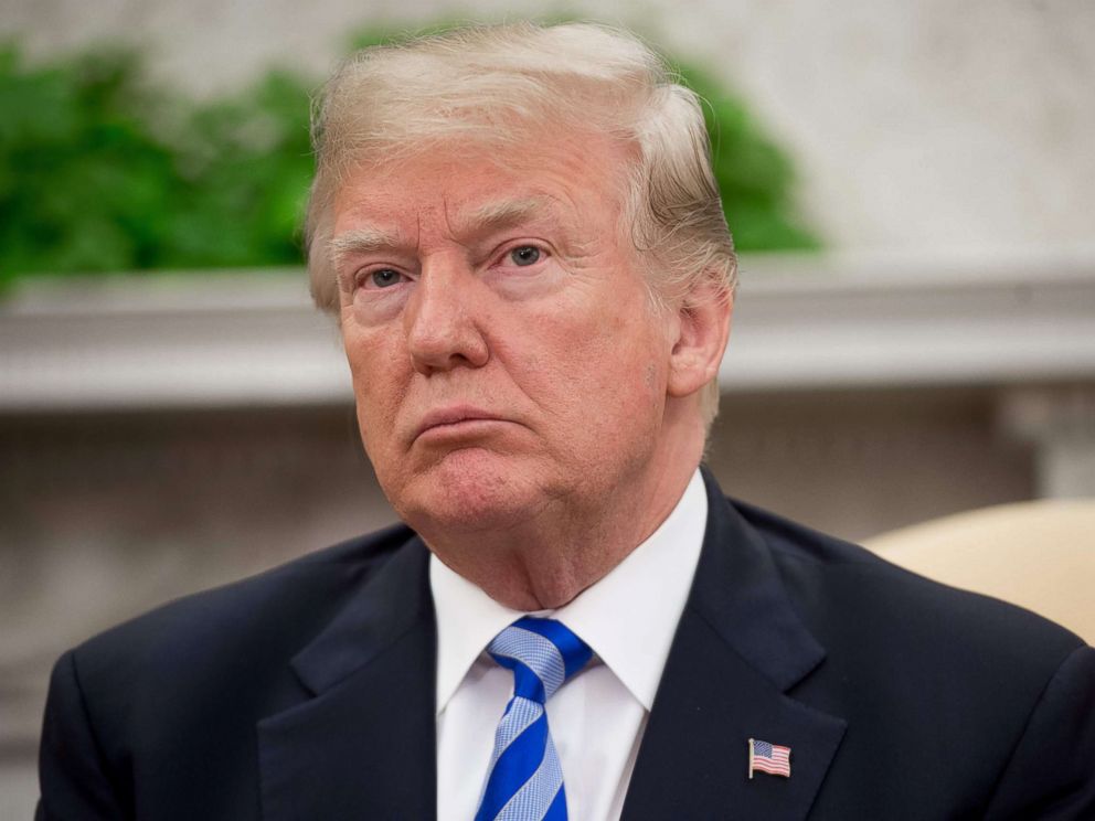 PHOTO: President Donald Trump speaks during a meeting with President Shavkat Mirziyoyev of Uzbekistan in the Oval Office of the White House in Washington, DC, May 16, 2018.