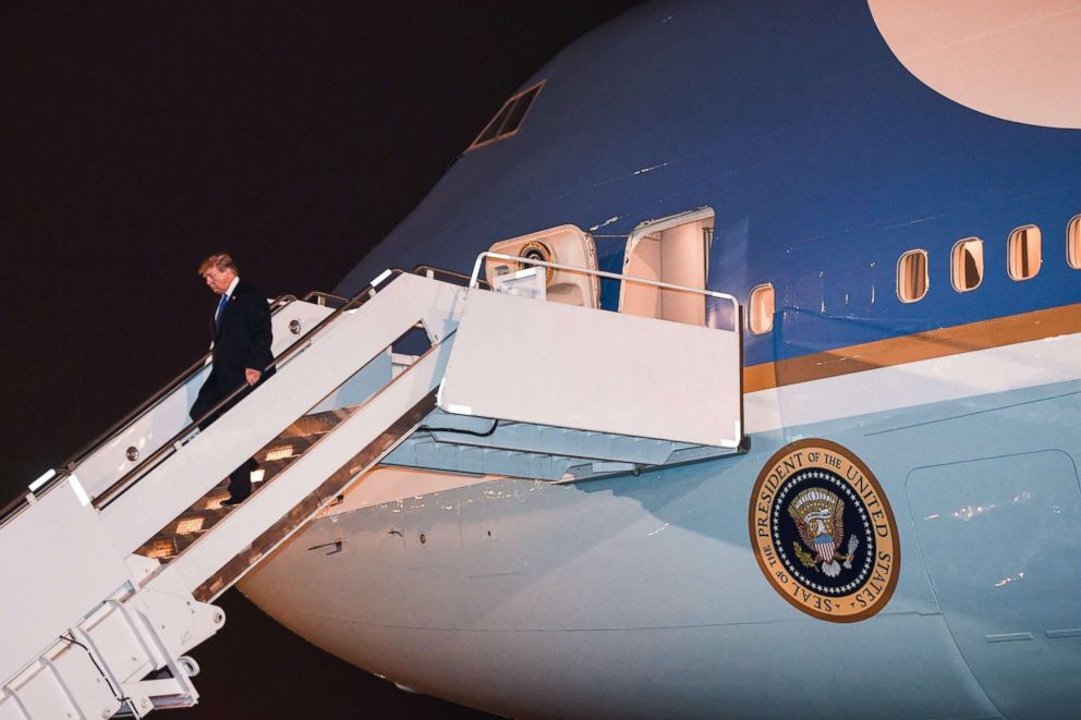 PHOTO: President Donald Trump disembarks from Air Force One at Noi Bai International Airport in Hanoi on Feb. 26, 2019.