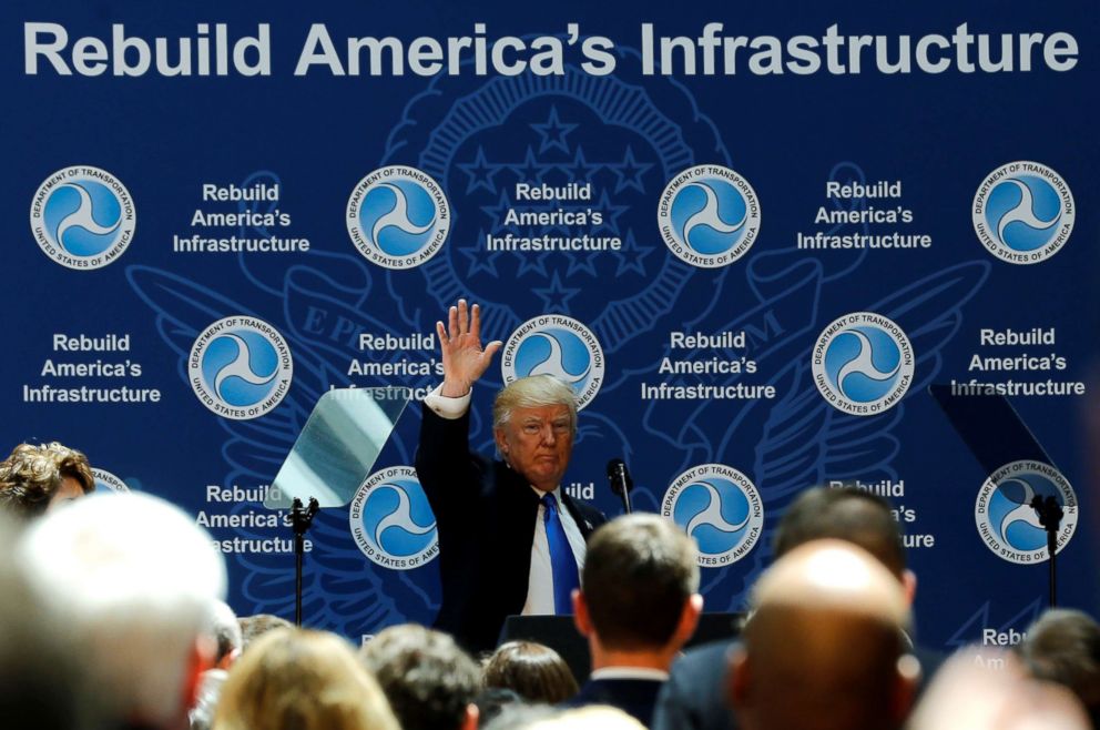 PHOTO: President Donald Trump concludes his remarks on infrastructure improvements, at the Department of Transportation in Washington, D.C. June 9, 2017.