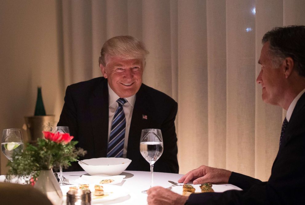 PHOTO: Then President-elect Donald Trump dines with Mitt Romney at Jean-Georges restaurant at Trump International Hotel and Tower, Nov. 29, 2016 in New York.