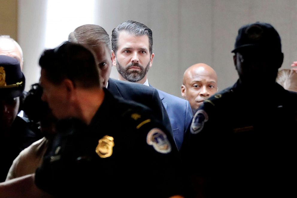 PHOTO: Donald Trump Jr., the son of President Donald Trump, arrives to meet privately with members of the Senate Intelligence Committee on Capitol Hill on Washington, June 12, 2019.