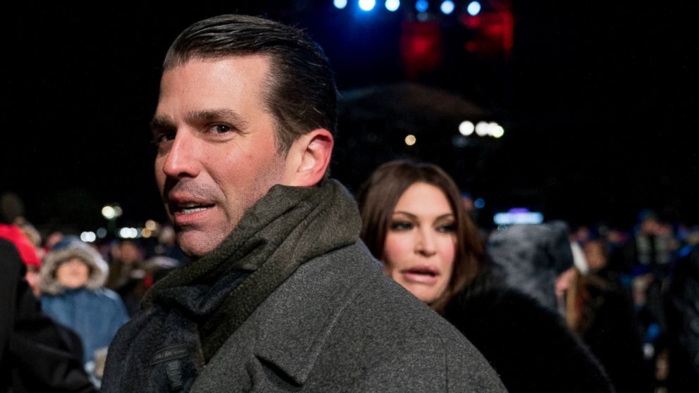 PHOTO: In this Nov. 28, 2018, file photo, Donald Trump Jr., center, and Kimberly Guilfoyle, right, depart following the National Christmas Tree lighting ceremony at the Ellipse near the White House in Washington. 