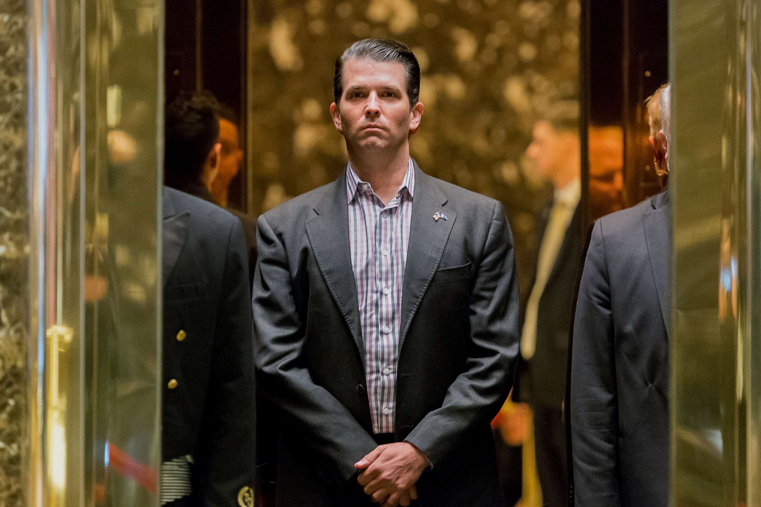 Donald Trump Jr., stands in an elevator at Trump Tower in New York, Jan. 18, 2017.  