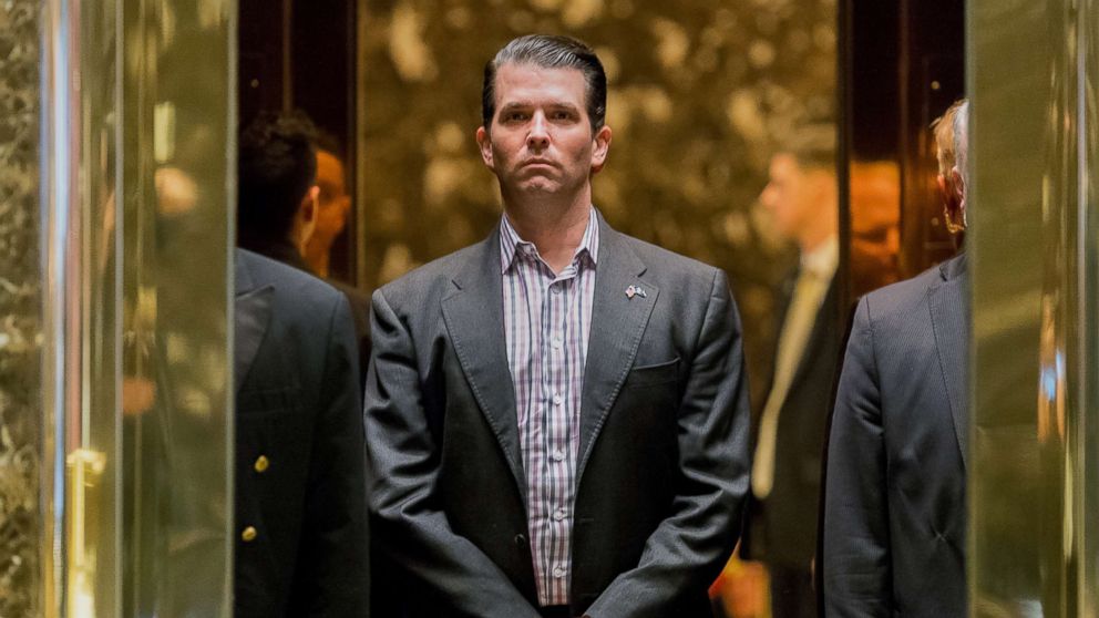 Donald Trump Jr., stands in an elevator at Trump Tower in New York, Jan. 18, 2017.  