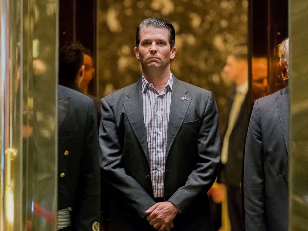 Donald Trump Jr., stands in an elevator at Trump Tower in New York, Jan. 18, 2017.