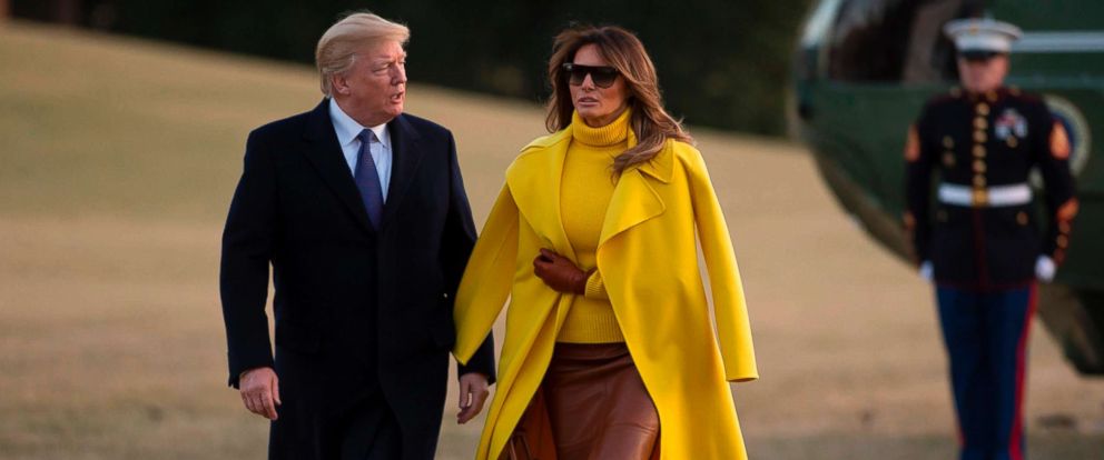 PHOTO: President Donald Trump and First Lady Melania Trump walk across the South Lawn upon arrival on Marine One at the White House in Washington, D.C., Feb. 5, 2018.