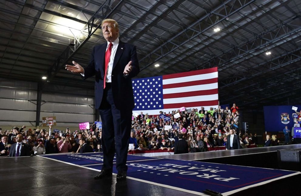 PHOTO: President Donald Trump speaks during a rally at Total Sports Park in Washington, Michigan, April 28, 2018.