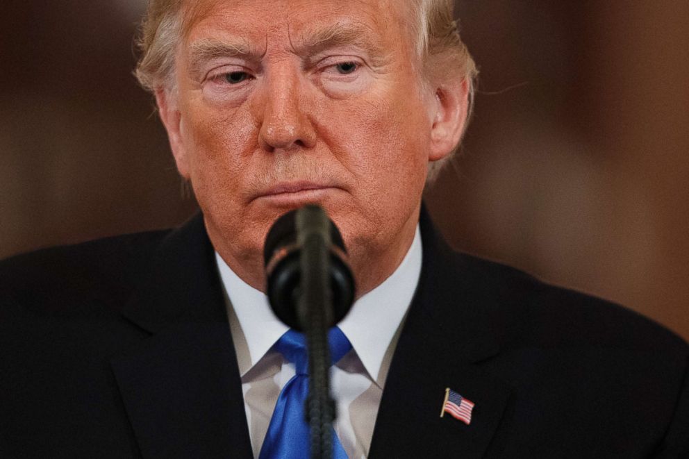 PHOTO: President Donald Trump listens to a question during a news conference in the East Room of the White House, Nov. 7, 2018, in Washington.