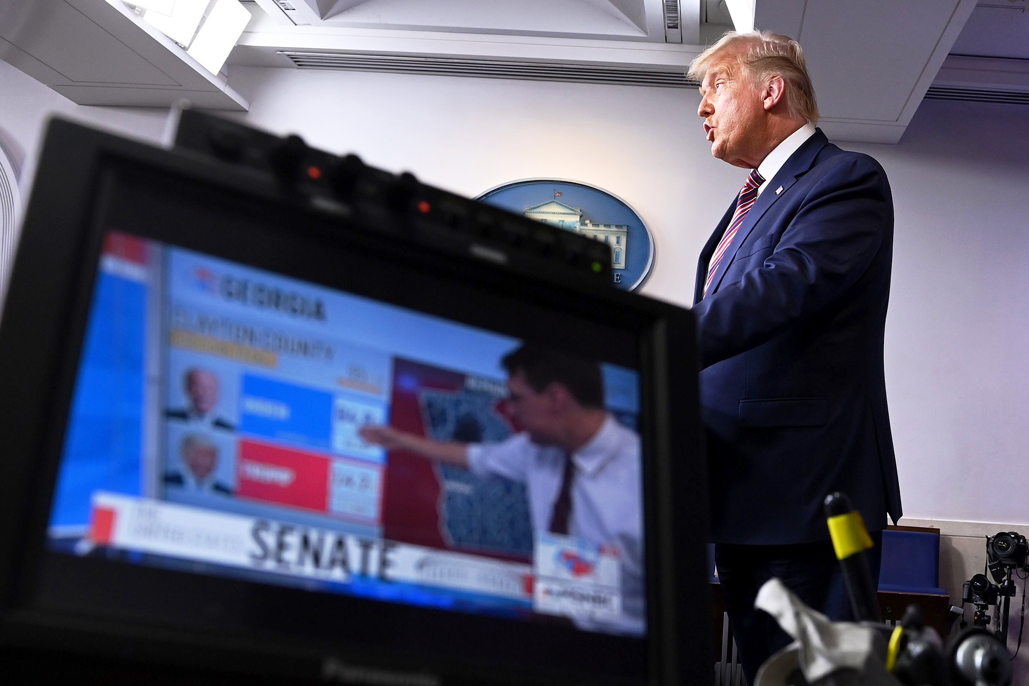 PHOTO: President Donald Trump speaks in the Brady Briefing Room at the White House in Washington, November 5, 2020.