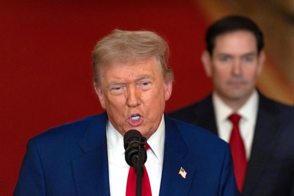 PHOTO: President Donald Trump addresses the nation from the White House in Washington, D.C., on June 21, 2025, following the announcement that the U.S. bombed nuclear sites in Iran.