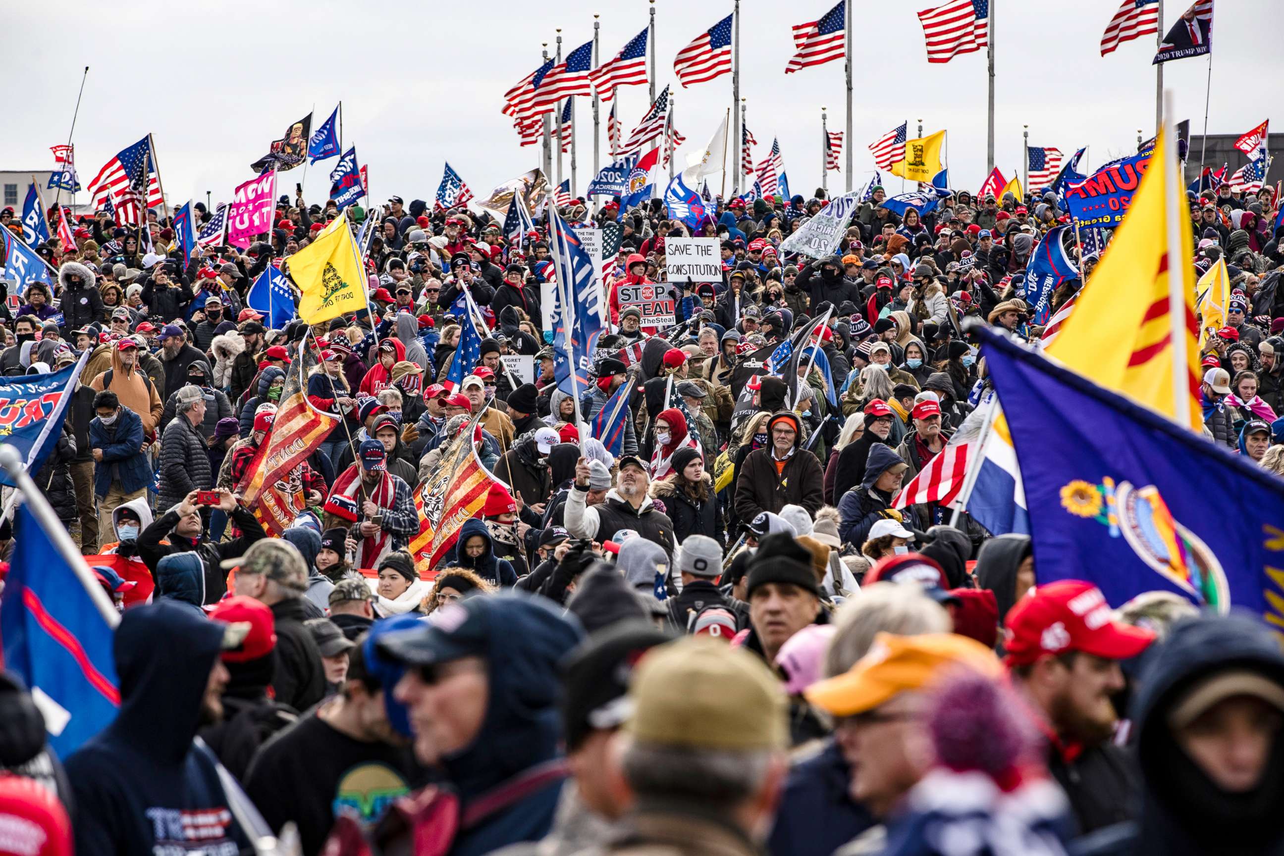 PHOTO: Supporters of President Donald Trump flock to the National Mall by the tens of thousands for a rally in Washington, Jan. 6, 2021.