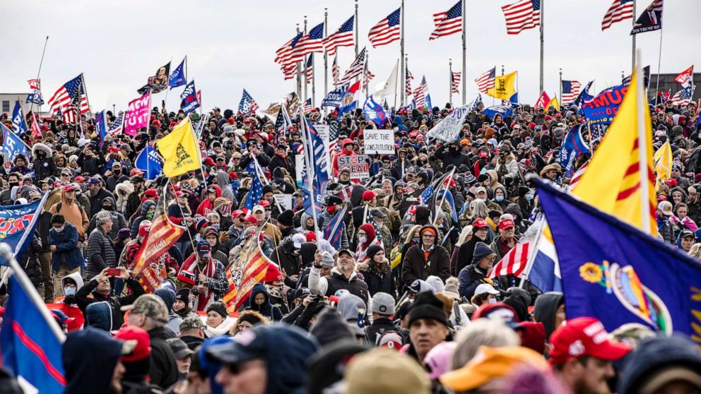 PHOTO: Supporters of President Donald Trump flock to the National Mall by the tens of thousands for a rally in Washington, Jan. 6, 2021.