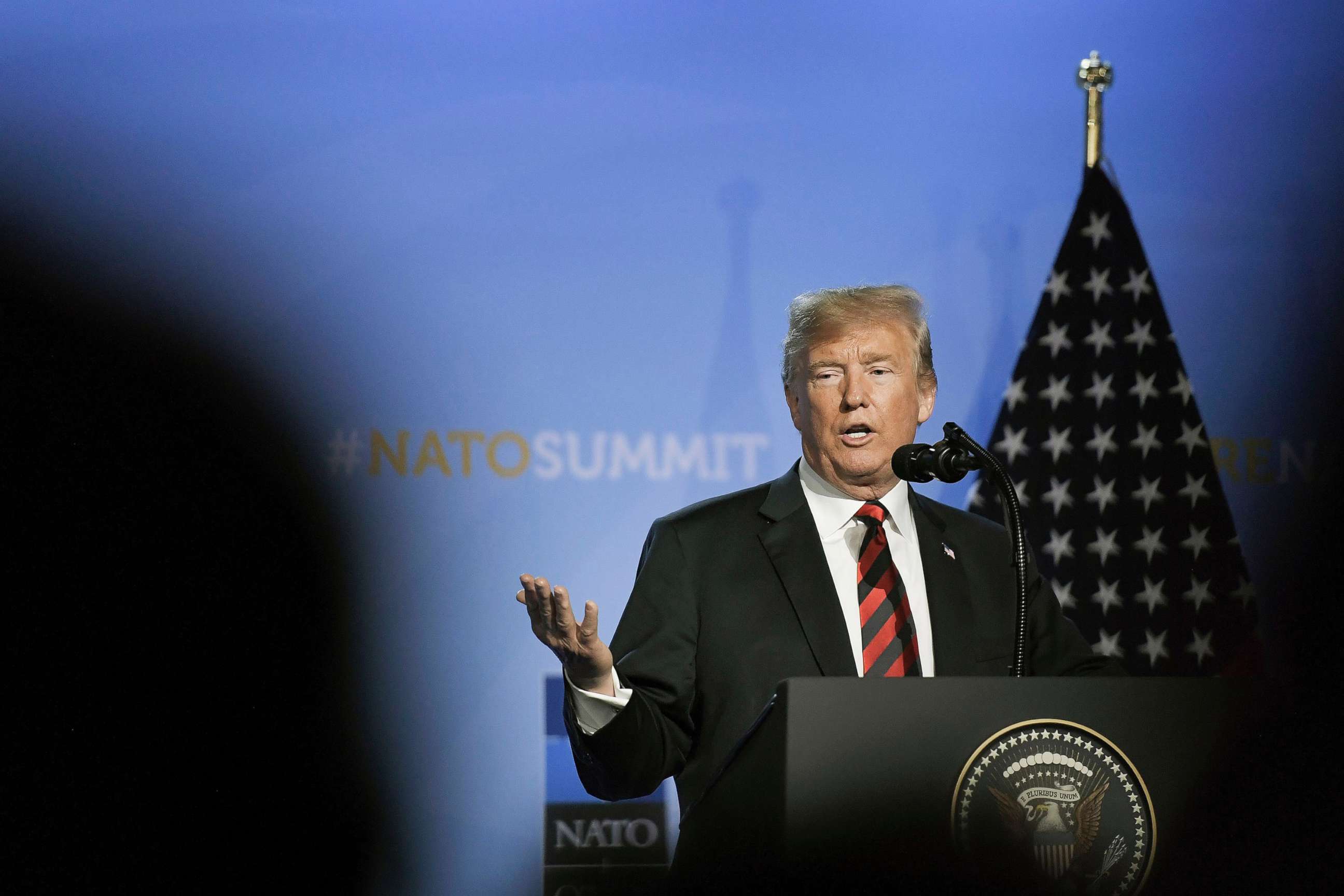 PHOTO: President Donald J. Trump speaks during a press conference on the second day of the NATO Summit in Brussels, July 12, 2018.