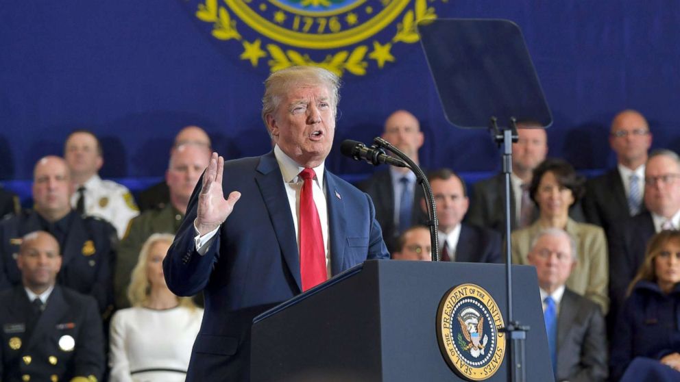 President Donald Trump speaks about combating the opioid crisis during a visit to Manchester Community College in Manchester, N.H., March 19, 2018.
