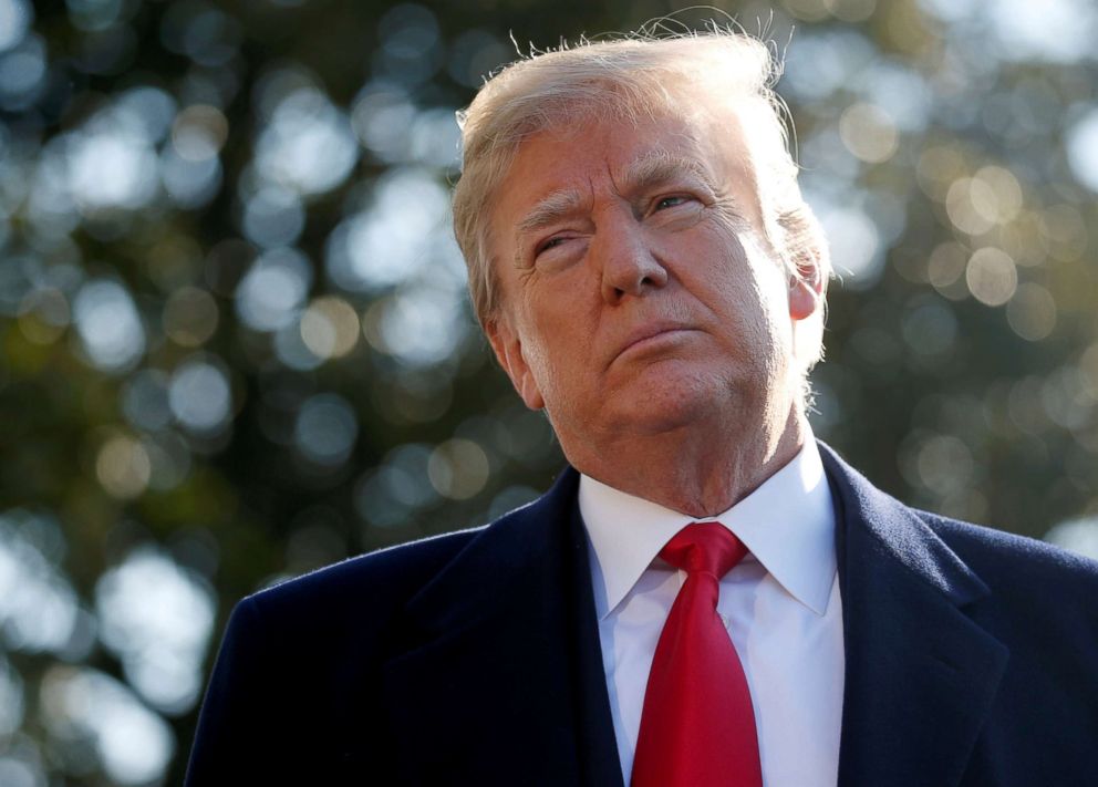 PHOTO: President Donald Trump speaks with the news media from the South Lawn of the White House, March 13, 2018.