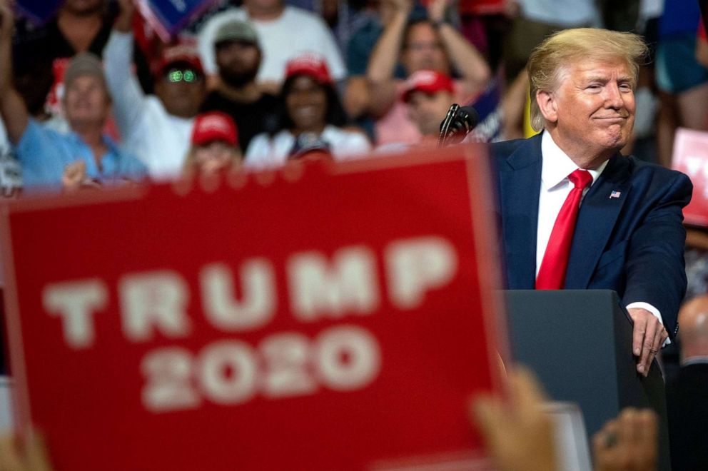 PHOTO: President Donald Trump speaks during his 2020 re-election bid announcement in Orlando, Fla., June 18, 2019.