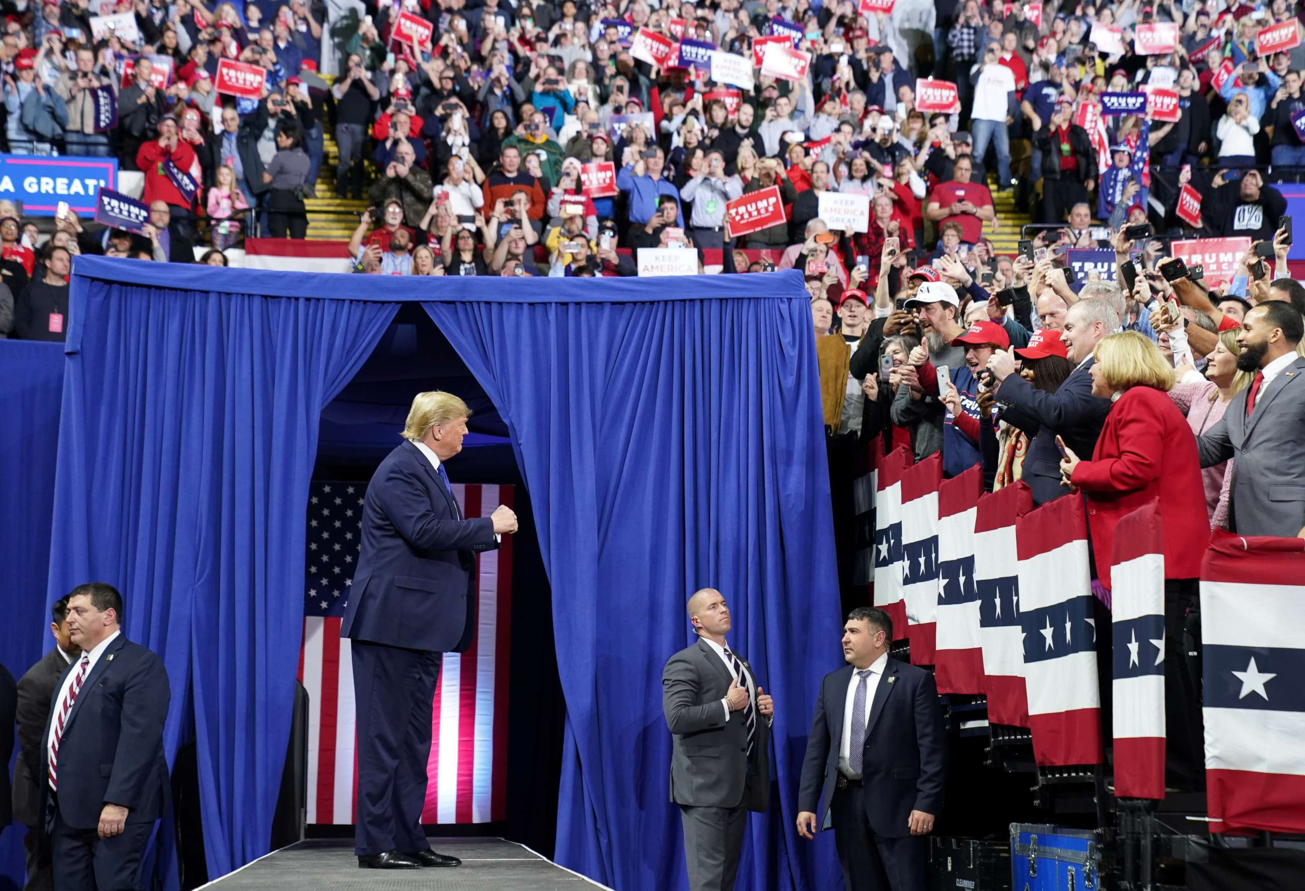 PHOTO: President Donald Trump arrives for a campaign rally at the University of Wisconsin-Milwaukee, in Milwaukee, Jan. 14, 2020.