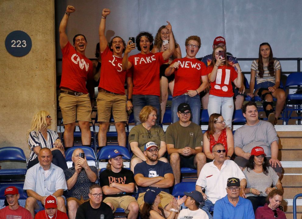 PHOTO: Supporters of President Donald Trump cheer before his "Make America Great Again" rally in Wilkes-Barre, Pa., Aug. 2, 2018.