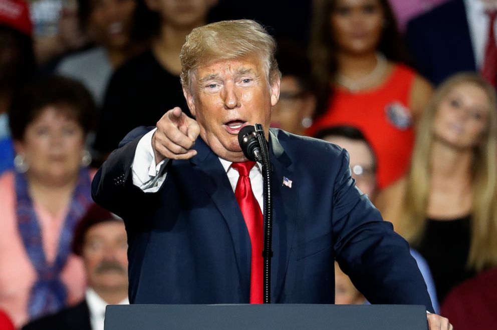 PHOTO: President Donald Trump speaks during a rally, Aug. 4, 2018, in Lewis Center, Ohio.