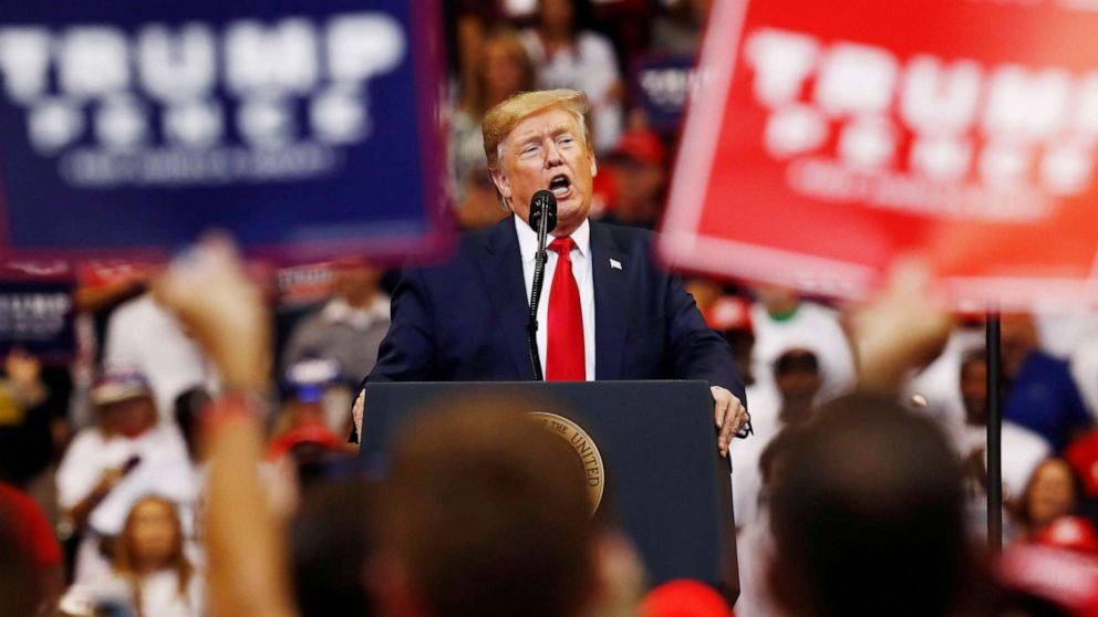 PHOTO: President Donald Trump speaks during a rally on Nov. 26, 2019, in Sunrise, Fla.