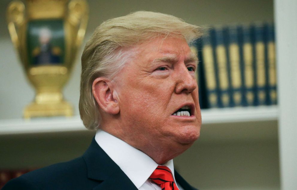 PHOTO: President Donald Trump speaks during a ceremonial swearing-in for Labor Secretary Eugene Scalia at the White House in Washington, Sept. 30, 2019.