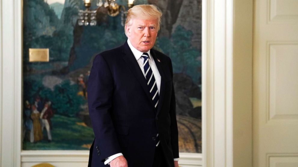 President Donald Trump arrives to deliver a statement on the mass shooting in Las Vegas at the White House, Oct. 2, 2017. 
