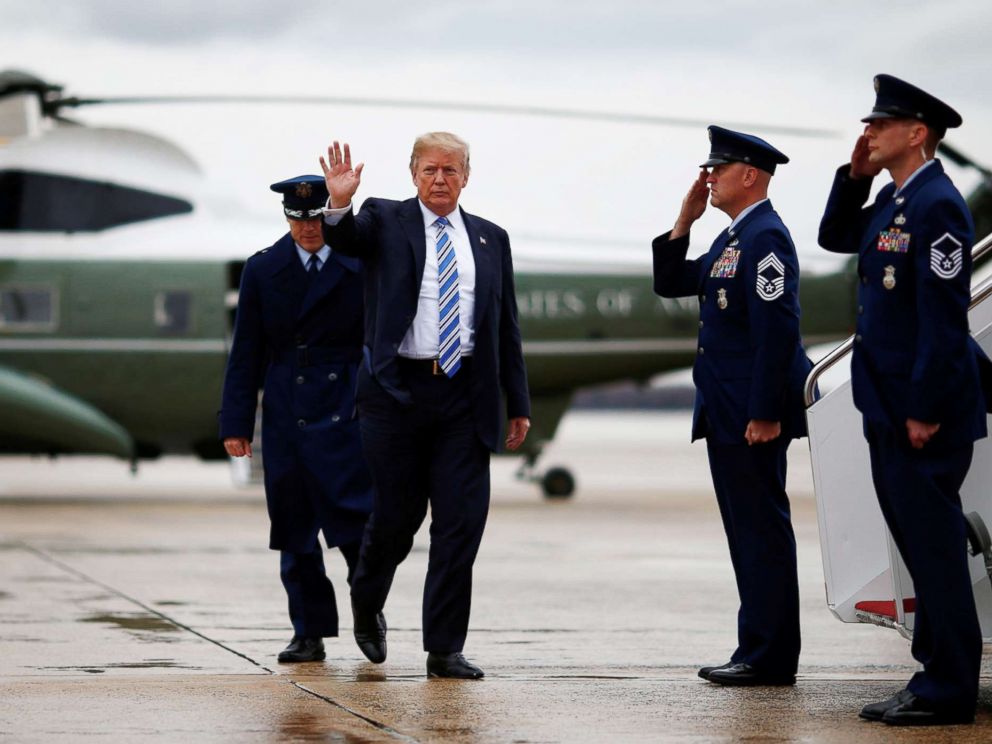 PHOTO: Donald Trump boards Air Force One as he departs for West Palm Beach, Fla., from Joint Base Andrews, Md., on Feb. 16, 2018.
