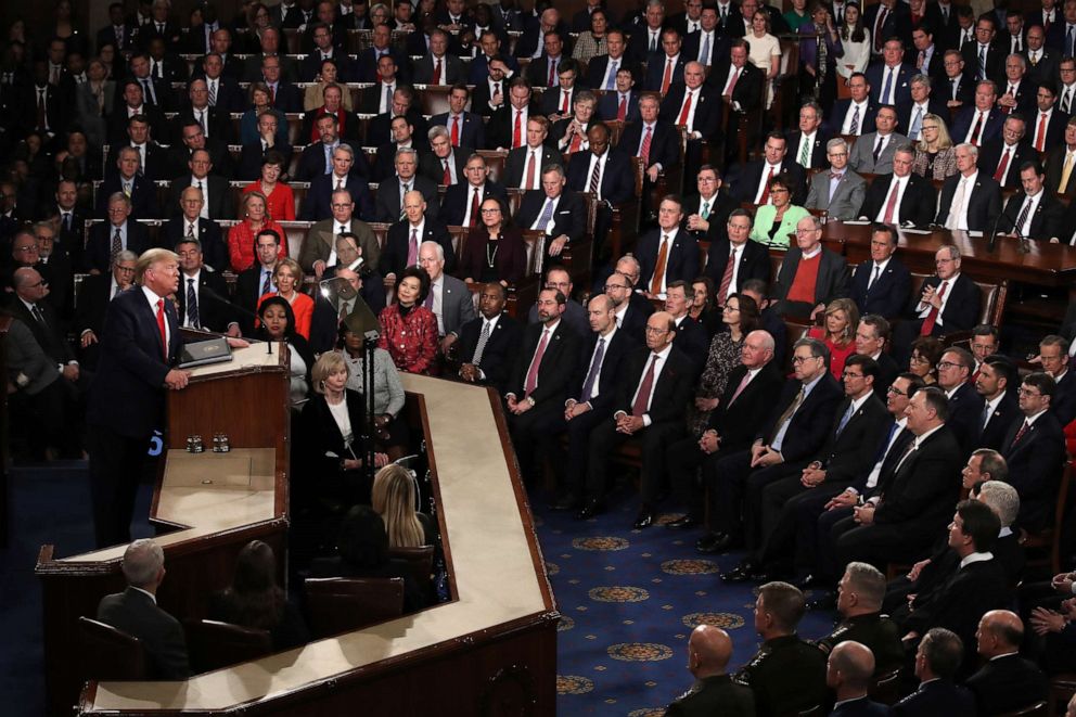 PHOTO: President Donald Trump delivers the State of the Union address in the chamber of the U.S. House of Representatives on Feb. 04, 2020, in Washington.
