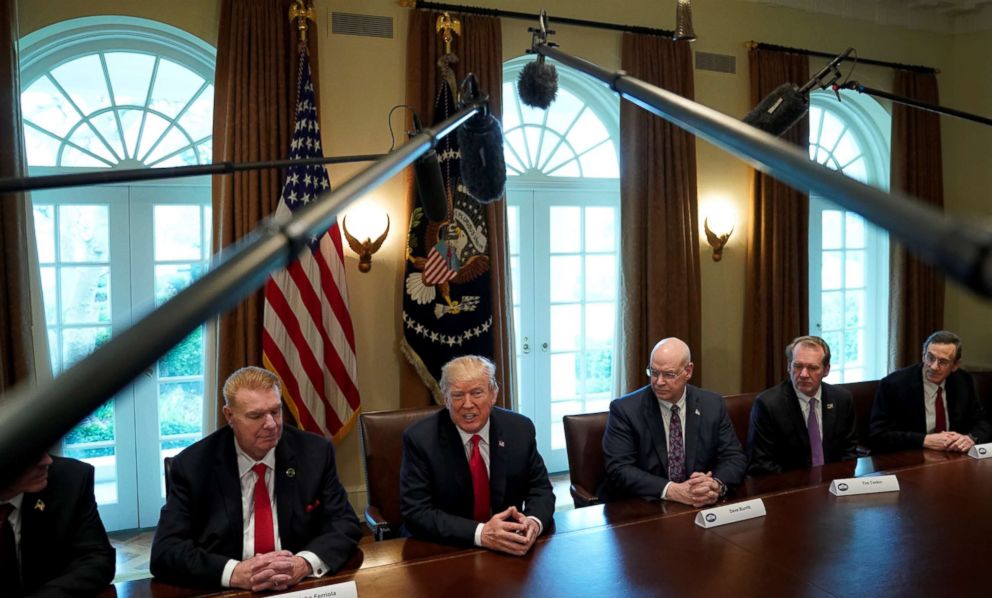 PHOTO: President Donald Trump announces that the U.S. will impose tariffs of 25 percent on steel imports and 10 percent on imported aluminum during a meeting at the White House in Washington, March 1, 2018.