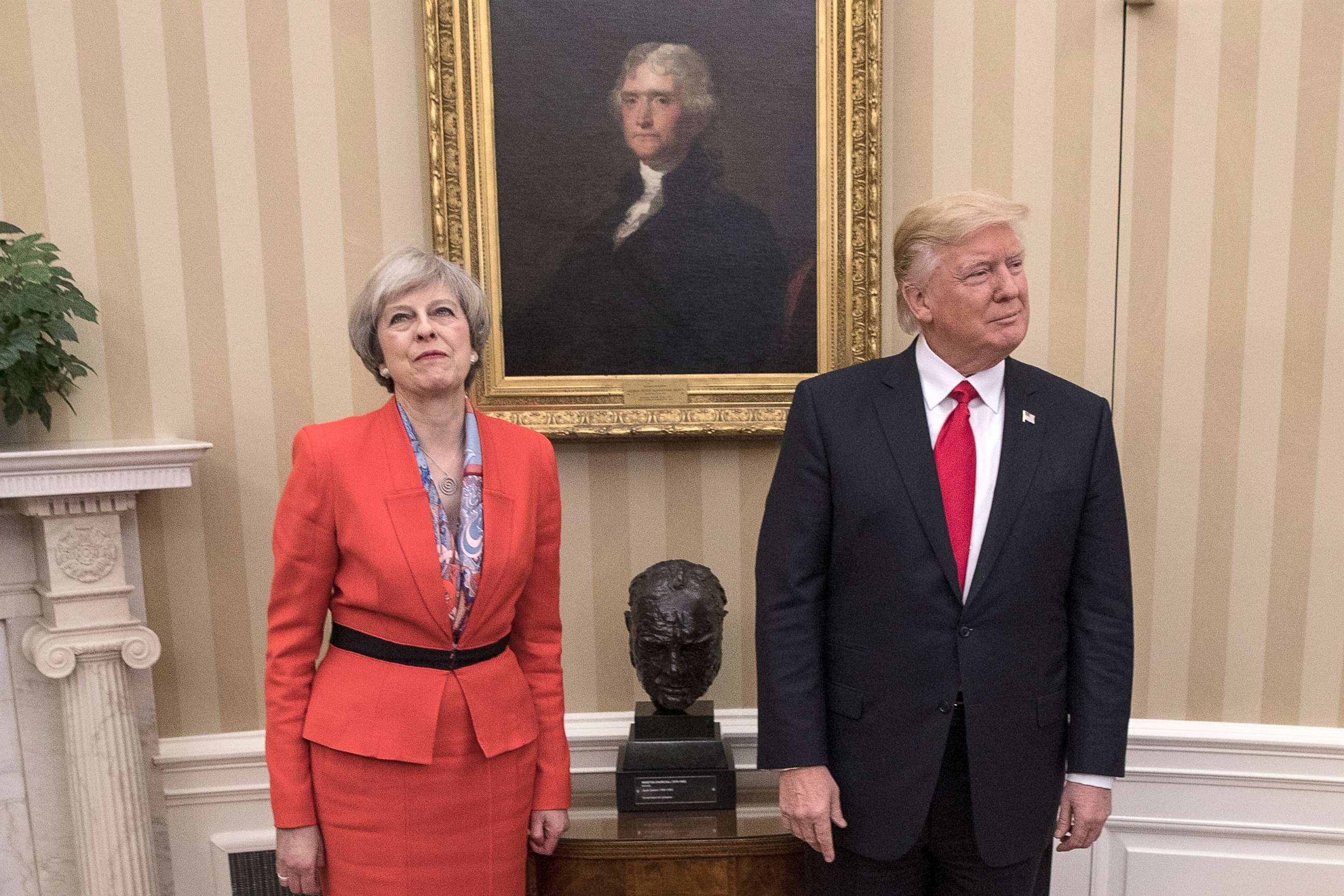 PHOTO: British Prime Minister Theresa May is pictured with President Donald Trump at The White House on Jan. 27, 2017 in Washington.
