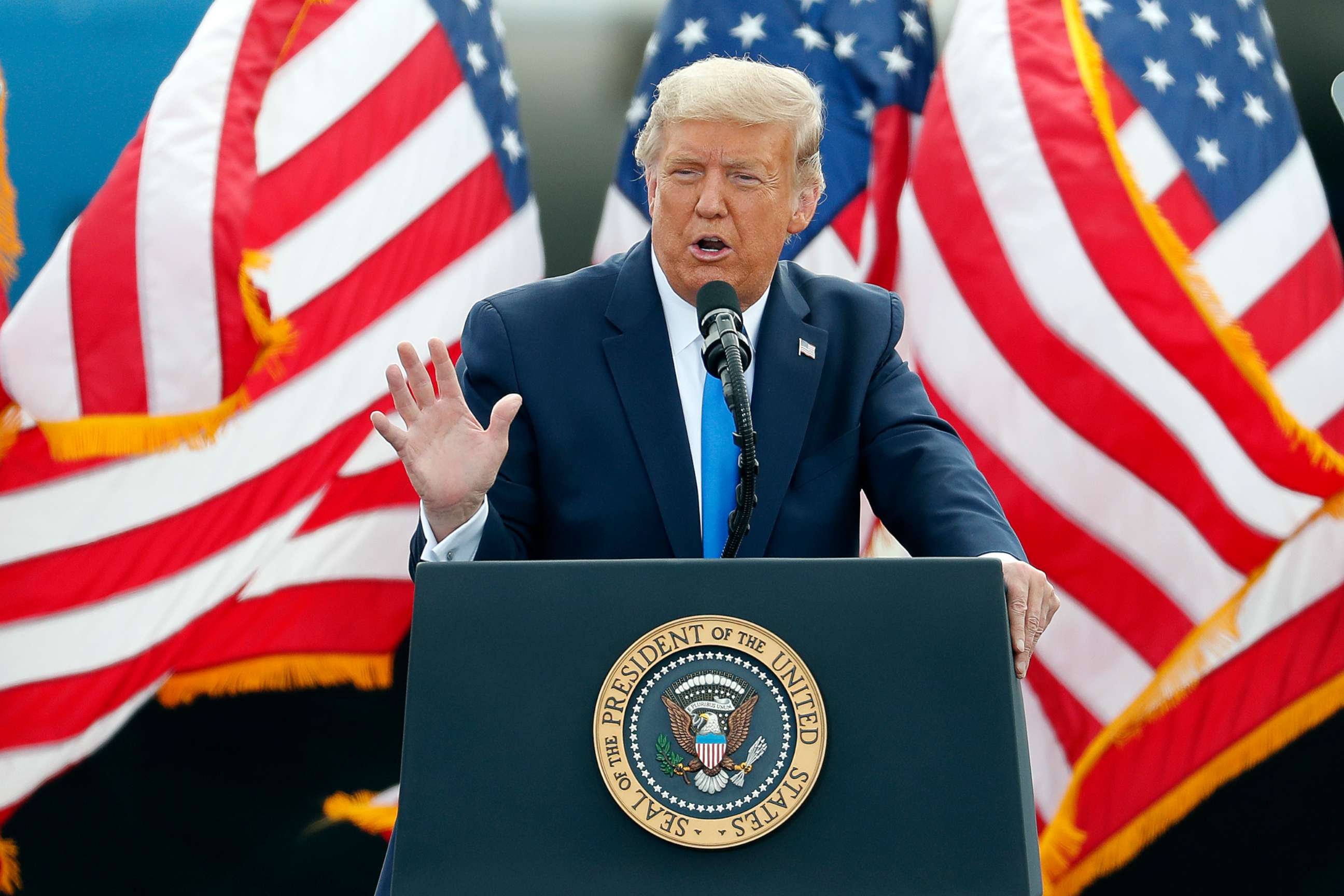 PHOTO: President Donald Trump speaks during a campaign rally in Greenville, N.C., Oct. 15, 2020.