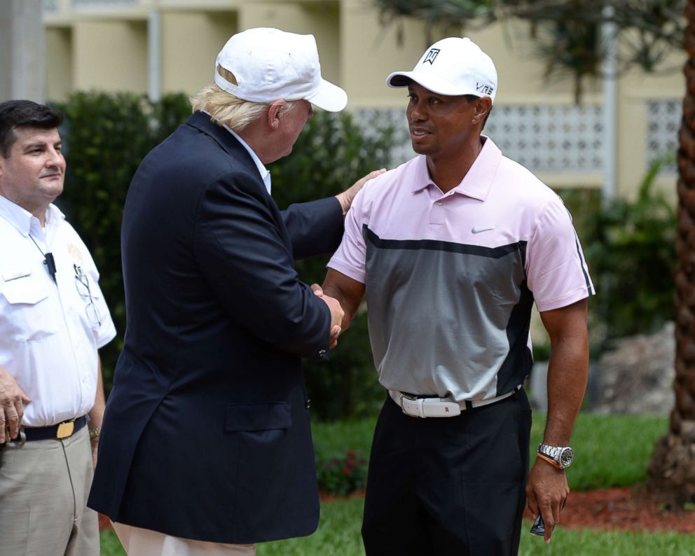 PHOTO: Donald Trump and Tiger Woods are sighted on March 5, 2014 in Miami Beach. 