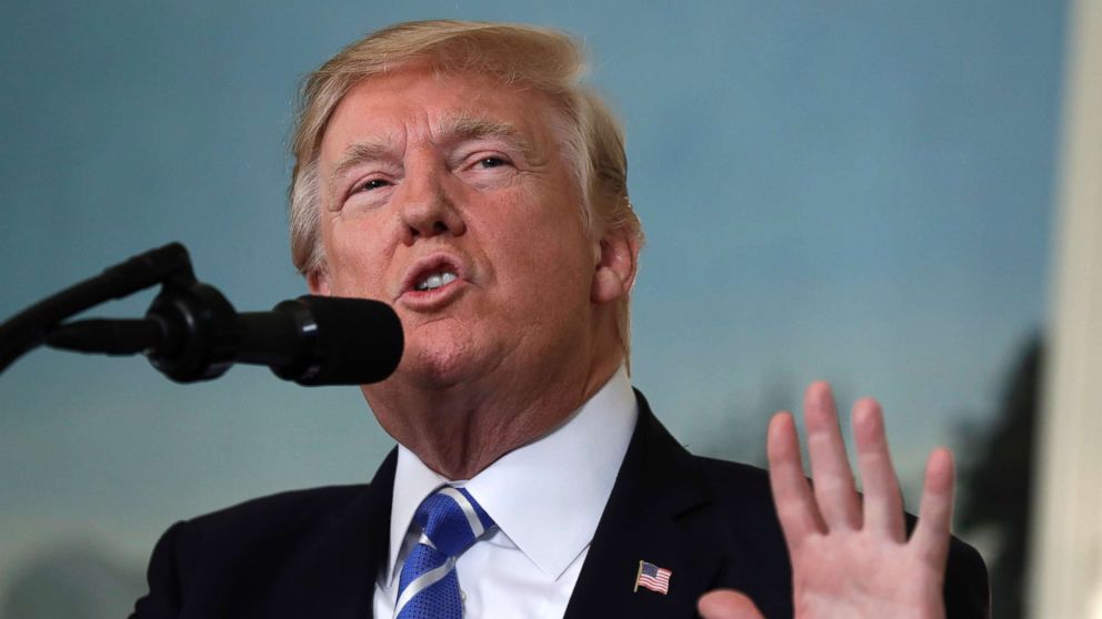 In this Nov. 15, 2017, photo, President Donald Trump speaks in the Diplomatic Reception Room of the White House in Washington.